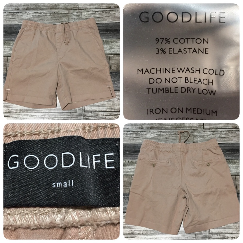 Goodlife Drawstring Chino Shorts Men’s S Beige Tan (Inseam 6.5) Stretch